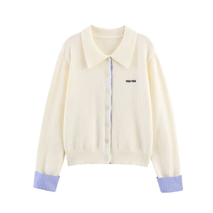 Damen Zweiteiliges Feinstrick-Set mit Hemdkragen-Cardigan und plissiertem Rock Echoarchiv