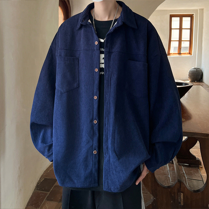 Herren nan oversized Kordhemdjacke mit aufgesetzten Brusttaschen, abgerundetem Saum und lockerer Silhouette Echo Archiv