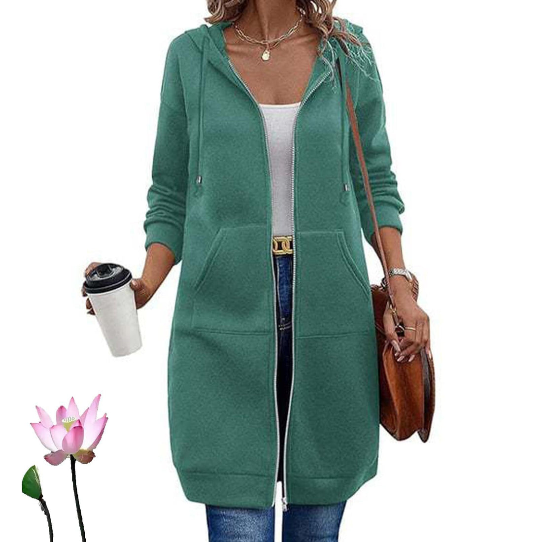Damen Langer Kapuzenmantel mit Taschen – Montévia