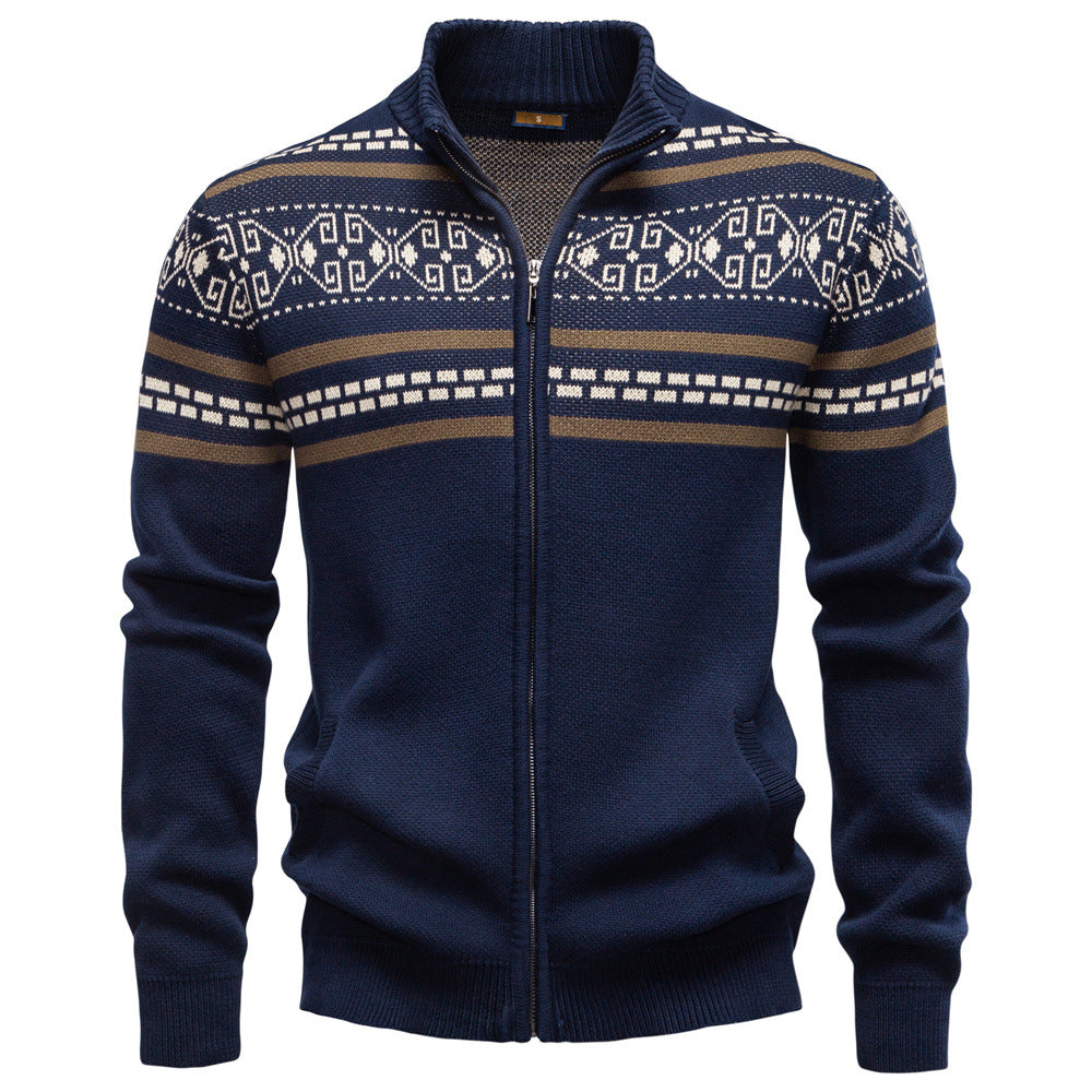 Herren Strickjacke mit modernem Zipper-Design und Muster Echoarchiv