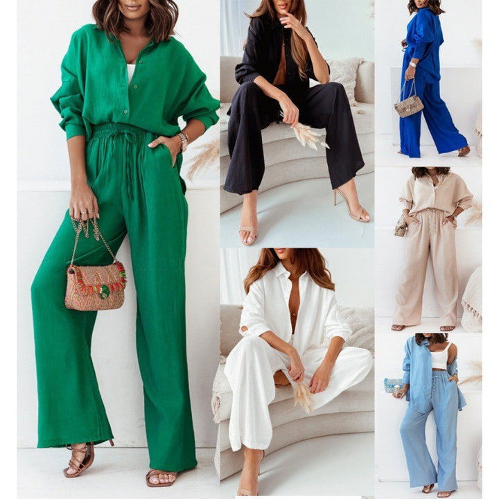 Damen Lockeres Satin-Optik Hemd- und Palazzo-Loungewear-Set mit asymmetrischem Saum Echo Archiv