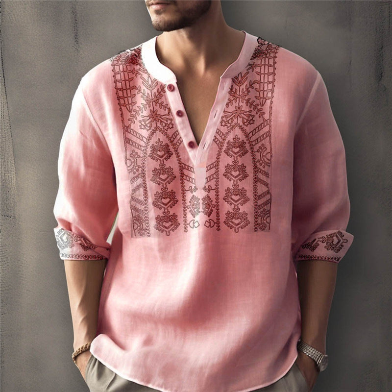 Herren Leinenhemd mit traditionellem Handstickdesign Echoarchiv