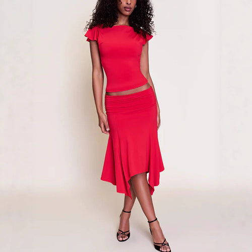 Damen Elegantes Oberteil mit Rüschendetails und asymmetrischem Rock Echo Archiv