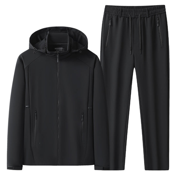 Herren Wetterfester Softshell-Trainingsanzug mit Kapuzen‑Zipjacke, Reißverschluss‑Taschen & konischer Jogginghose Echoarchiv