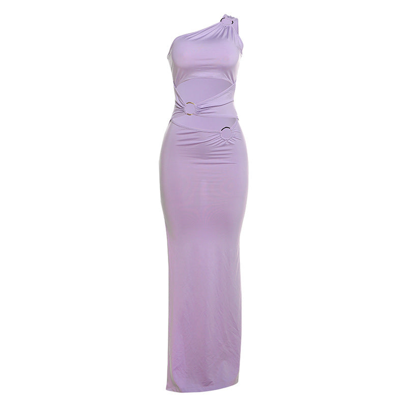 Damen Elegantes One-Shoulder-Maxikleid mit Raffungen und metallischem Detail Echo Archiv
