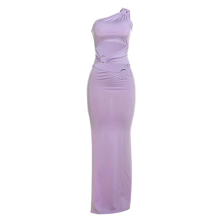 Damen Elegantes One-Shoulder-Maxikleid mit Raffungen und metallischem Detail Echo Archiv