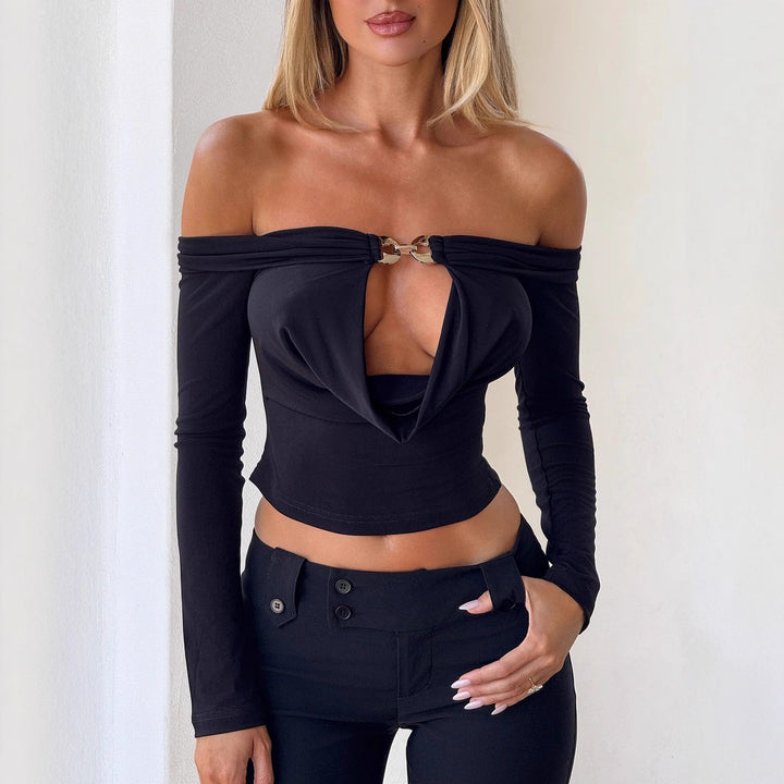 Damen Off-Shoulder Oberteil mit dekorativem Verschluss Echo Archiv