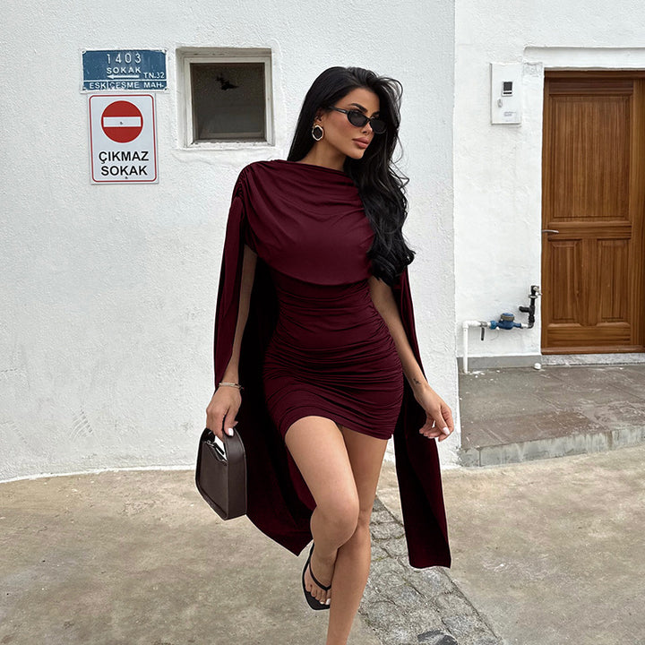 Damen modisches Minikleid mit schickem Überwurf und dezenter Raffung Echo Archiv