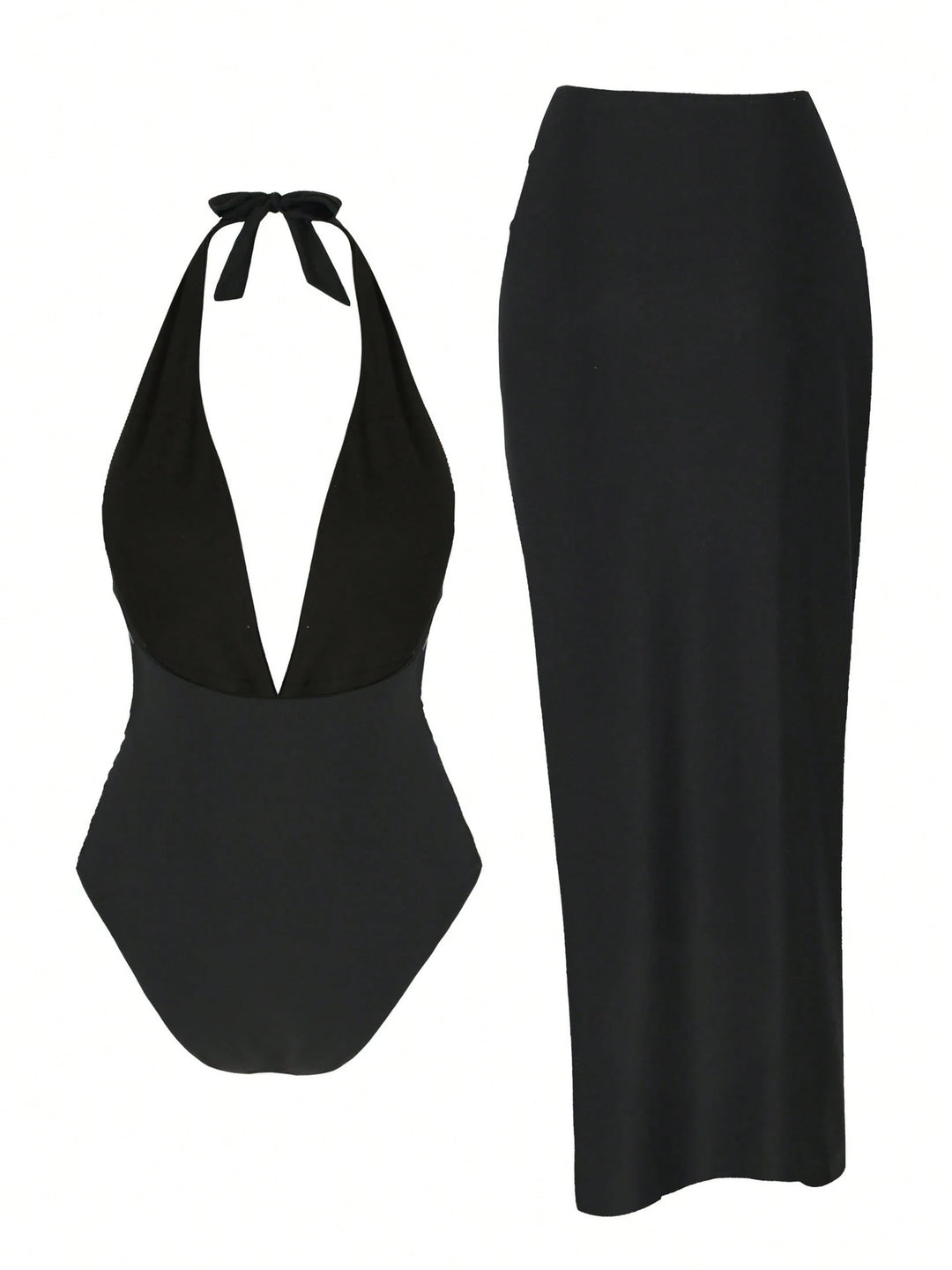 Damen elegantes Maxi-Kleid mit tiefem V-Ausschnitt und goldenen Details Echo Archiv