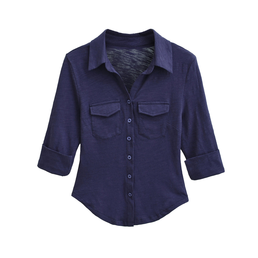 Damen Hemdbluse aus weichem Jersey mit aufgesetzten Brusttaschen und dreiviertelärmeln Echoarchiv