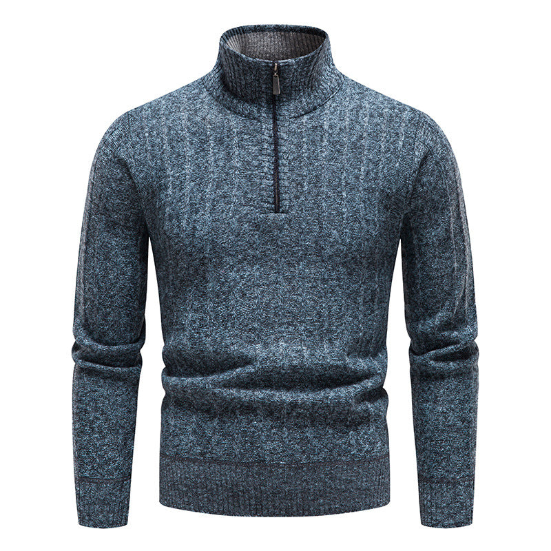 Herren eleganter Strickpullover mit Stehkragen und kurzer Reißverschluss Echoarchiv