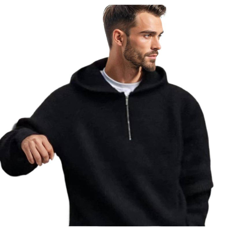 Herren Kapuzen-Halbzip-Pullover aus weichem Strukturstrick Echoarchiv
