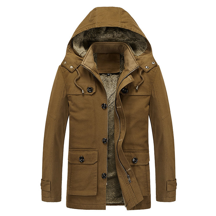 Herren Winddichter Canvas-Parka mit Teddyfleece-Innenfutter, Kapuze und Multifunktionstaschen Echoarchiv