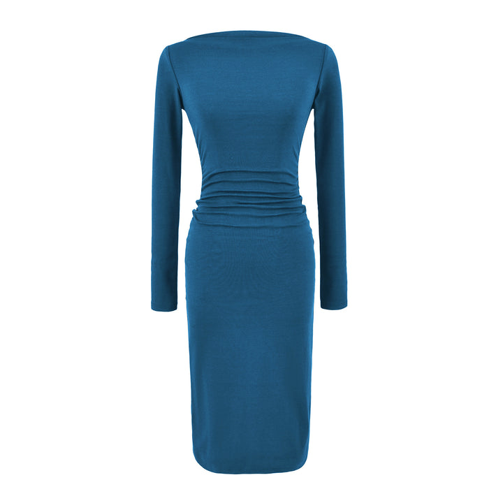 Damen Figurbetontes Midikleid mit Raffung und U-Boot-Ausschnitt Echoarchiv