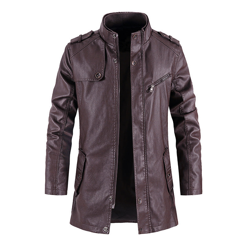 Herren Kunstlederjacke im modernen Military-Stil mit praktischen Taschen und hohem Kragen Echoarchiv