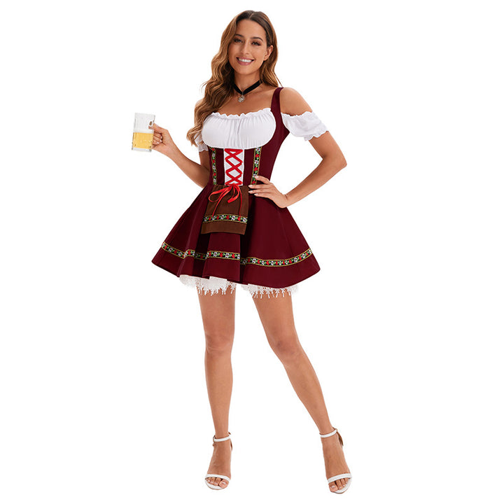 Damen nan traditionelles Oktoberfest Dirndl Minikleid mit Schnürung und abnehmbarer Schürze Echo Archiv