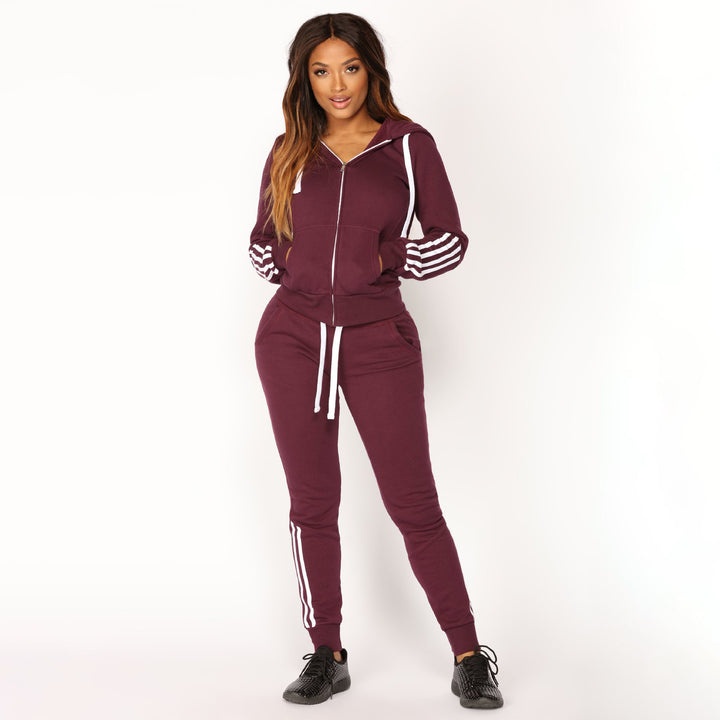 Damen sportliches Zip-Hoodie und Slim-Jogger-Set aus French-Terry mit kontrastierenden Streifen – Avérine
