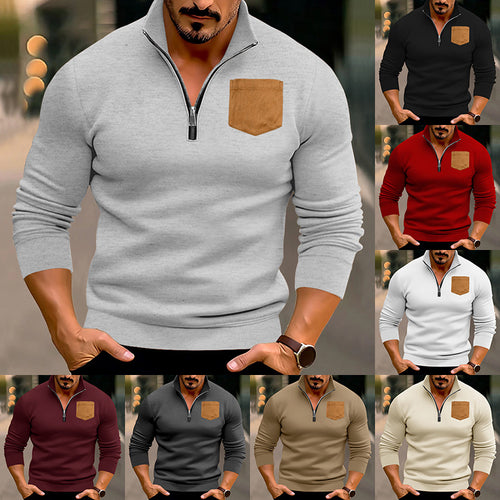 Herren modischer Pullover mit halbem Reißverschluss und kontrastierender Brusttasche Echoarchiv