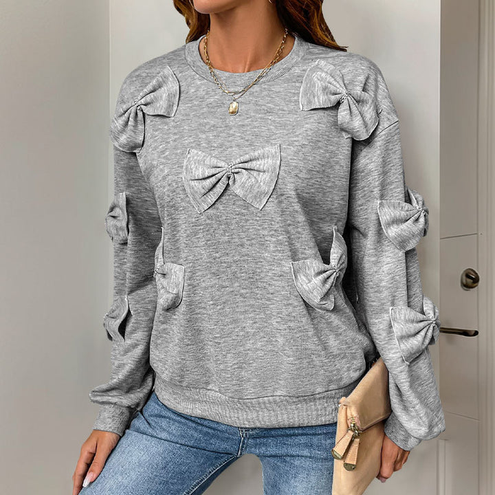 Damen Kuschel-Sweatshirt mit 3D-Schleifenapplikationen, Rundhals & Rippbündchen Echoarchiv
