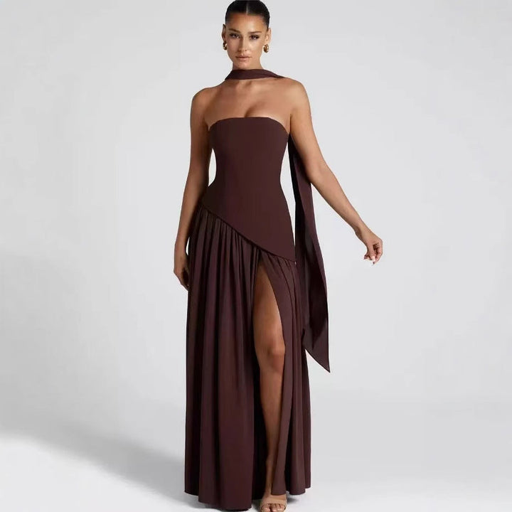 Damen Maxikleid mit figurbetontem Oberteil und schwingendem Rock Echoarchiv