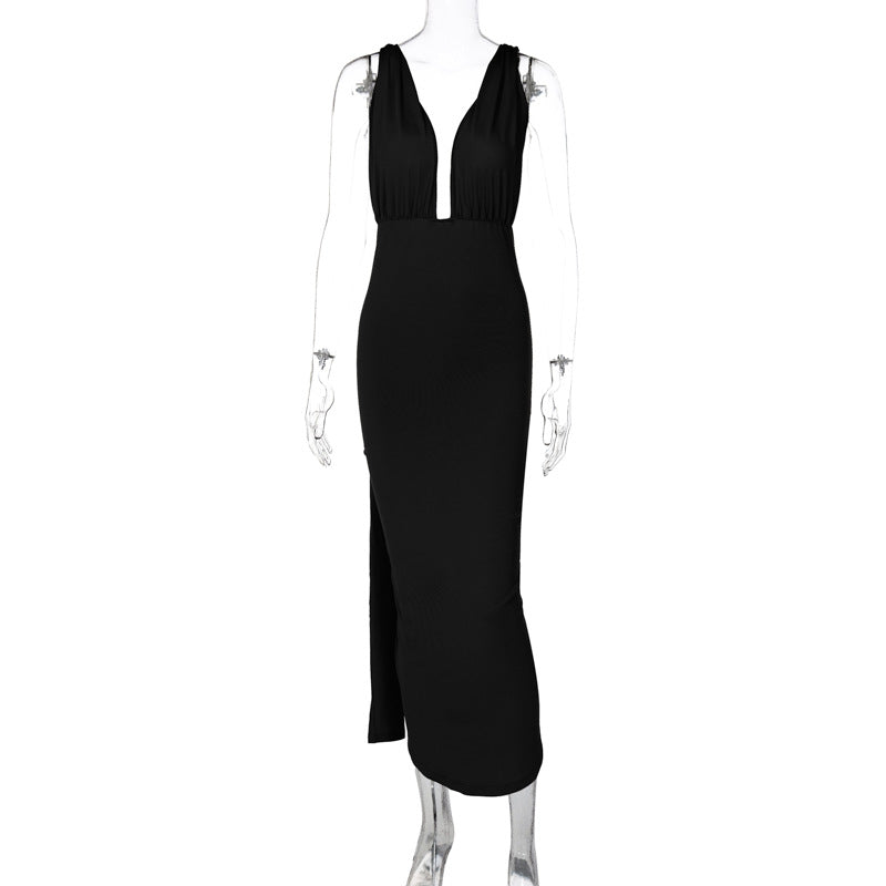 Damen Maxikleid mit tiefem V-Ausschnitt und seitlichem Schlitz Echo Archiv