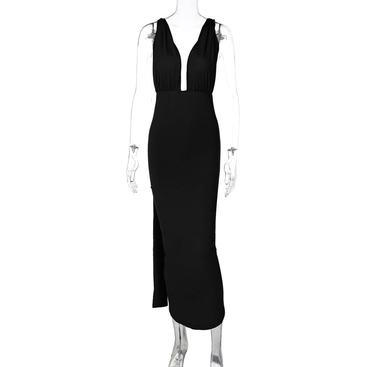 Damen Maxikleid mit tiefem V-Ausschnitt und seitlichem Schlitz Echo Archiv