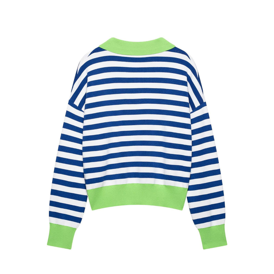 Damen Gestreifter Strickpolo-Sweater mit V-Ausschnitt und breitem Rippbund Echo Archiv