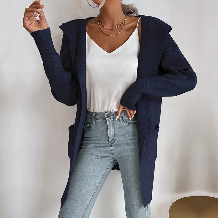 Damen Langer gerippter Cocoon-Cardigan aus leichtem Feinstrick mit Eingrifftaschen Echoarchiv