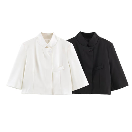 Damen Elegante Cropped-Jacke mit Stehkragen, verdeckter Knopfleiste und 3/4-Ärmeln Echo Archiv