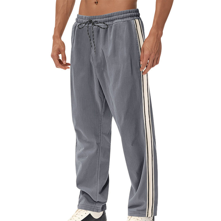 Herren Entspannte Cordoptik-Trackpants mit Seitenstreifen, Gummibund & Kordelzug – Sorevano