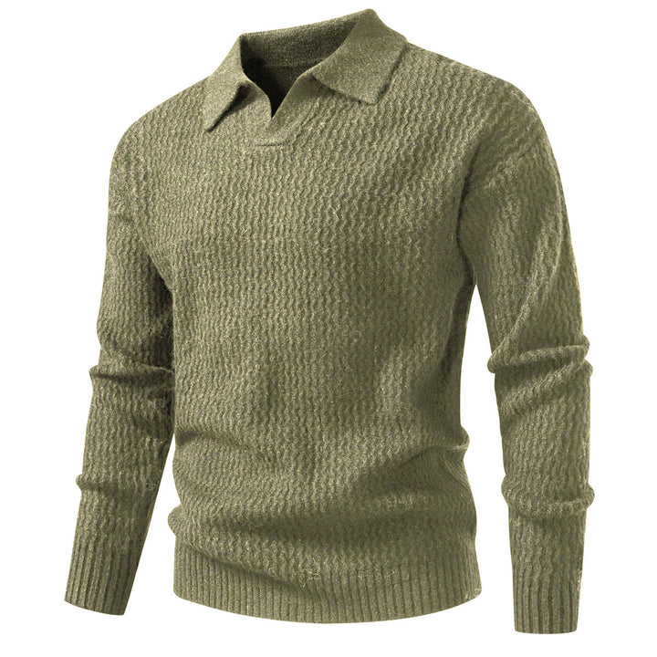 Herren Polokragen-Feinstrickpullover mit strukturierter Wellenoptik und geripptem Saum Echo Archiv