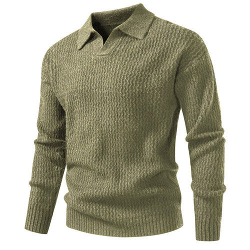 Herren Polokragen-Feinstrickpullover mit strukturierter Wellenoptik und geripptem Saum Echo Archiv