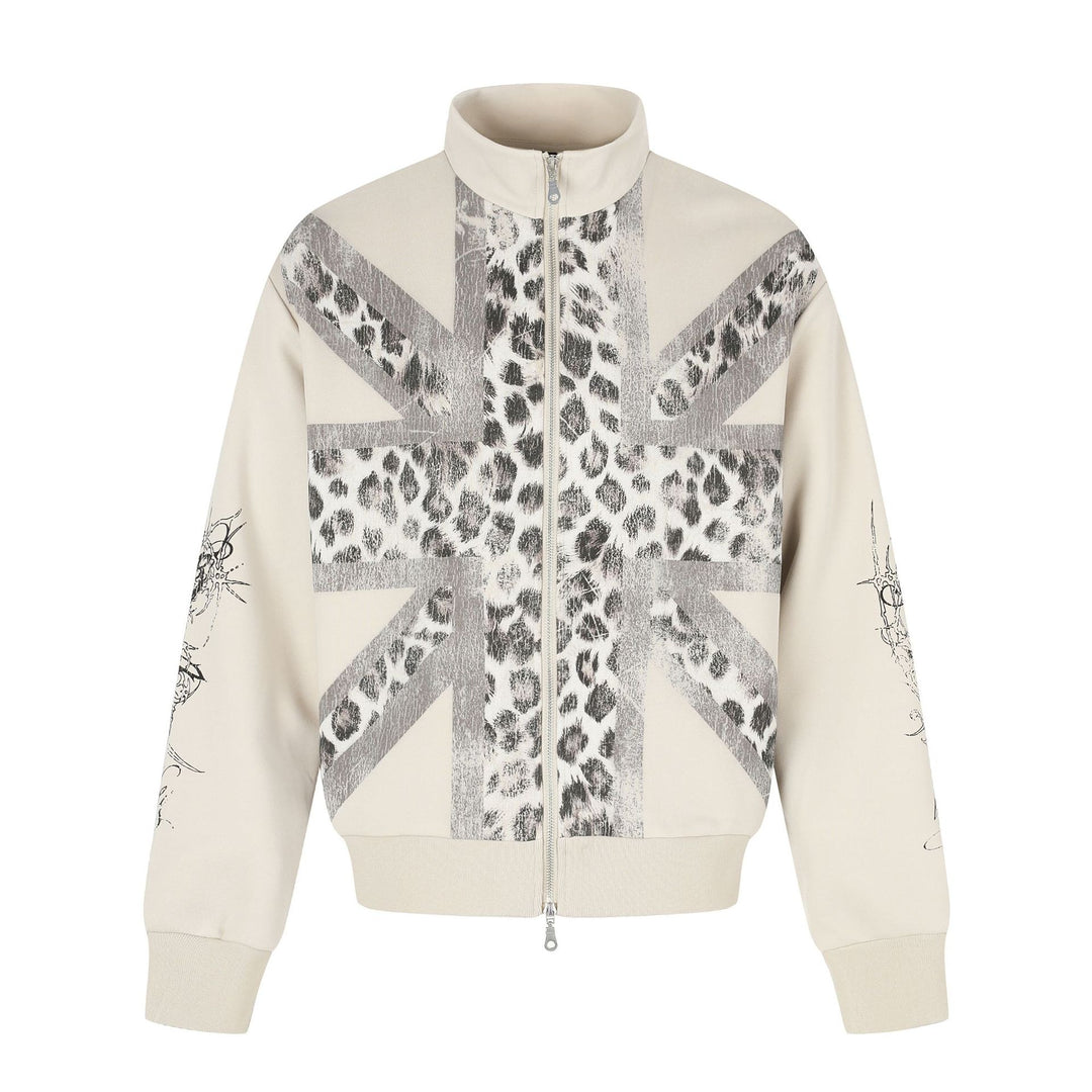 Damen Oversize-Sweatjacke mit Stehkragen und Leoparden-Print Echoarchiv