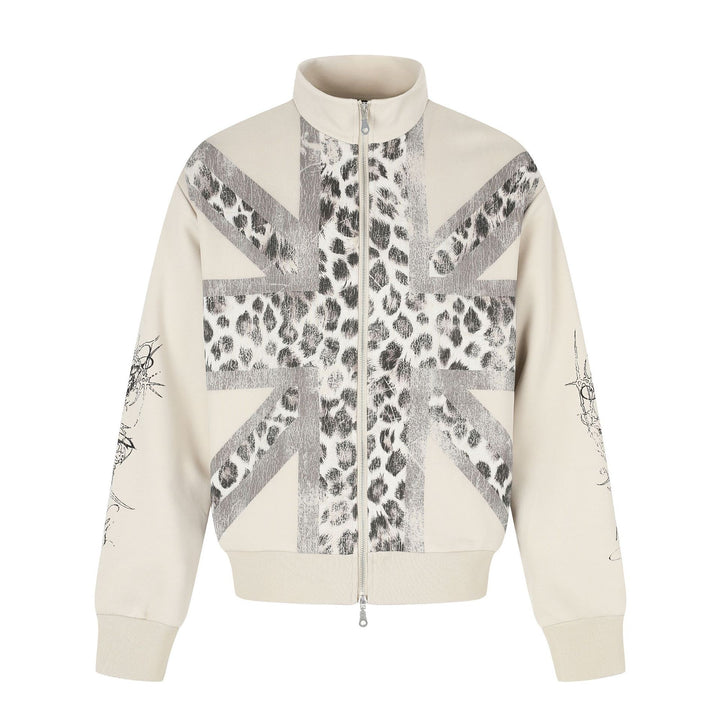 Damen Oversize-Sweatjacke mit Stehkragen und Leoparden-Print Echoarchiv