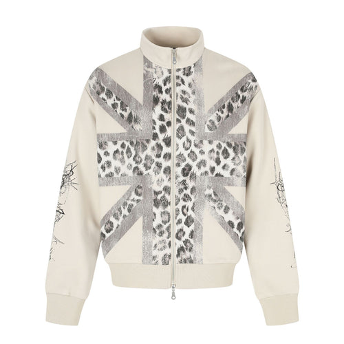 Damen Oversize-Sweatjacke mit Stehkragen und Leoparden-Print Echoarchiv