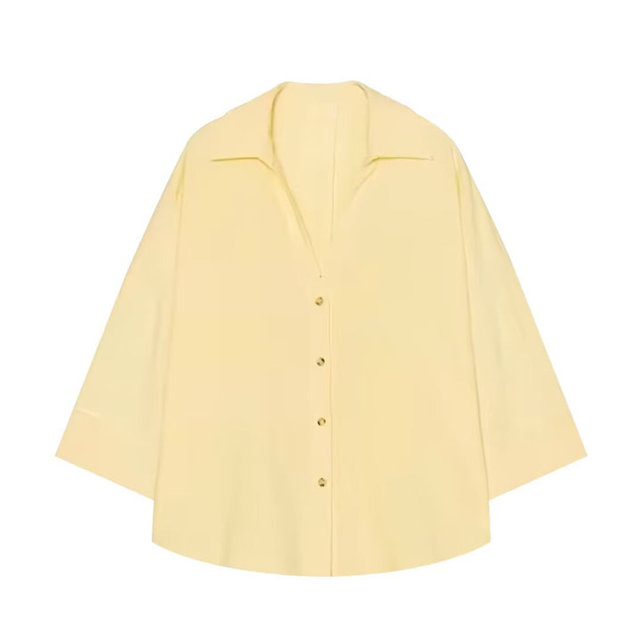 Damen Oversized Hemdbluse mit kastigem Schnitt, dreiviertelärmeln und Hornknopfleiste Echo Archiv