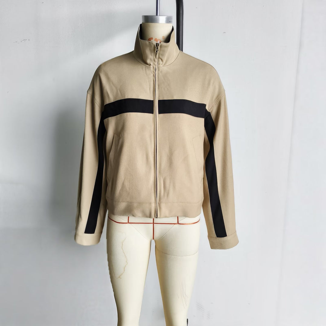 Damen Boxy-Cropped-Übergangsjacke mit Stehkragen, kontraststreifen und Eingrifftaschen Echoarchiv