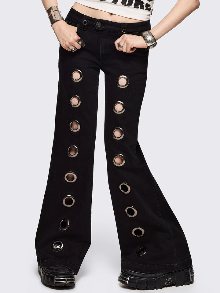 Damen Flared Jeans mit dekorativen Ösen Echo Archiv