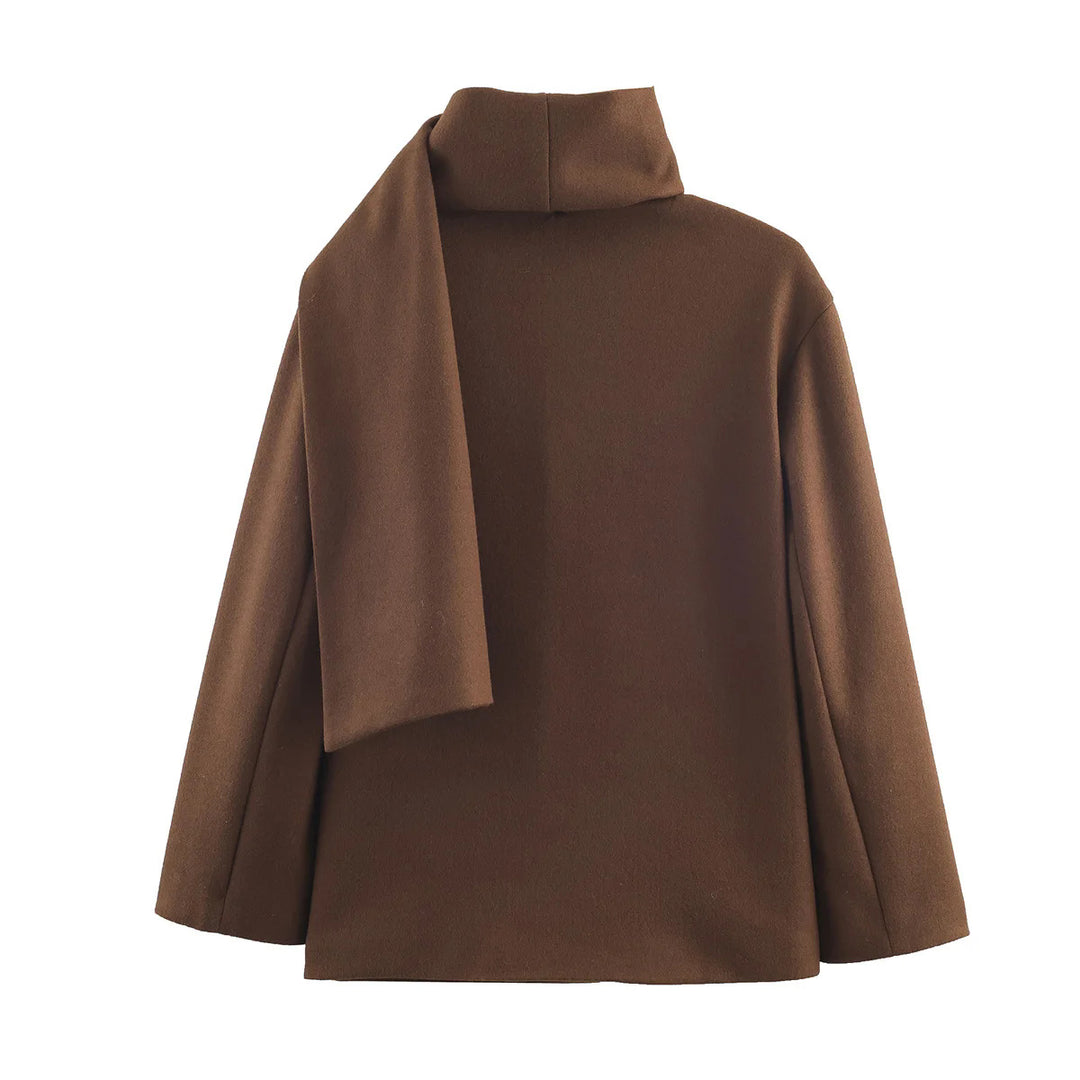 Damen boxy Wollmix-Jacke mit voluminösem Schlauchkragen und aufgesetzter Fronttasche – Célinea