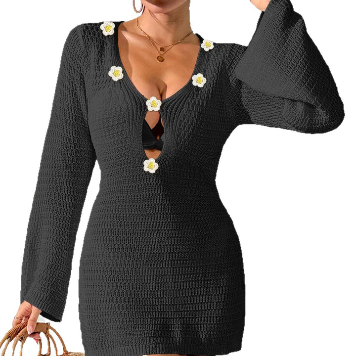 Damen lässiges Strandkleid mit dekorativem V-Ausschnitt und Blumenapplikationen Echo Archiv