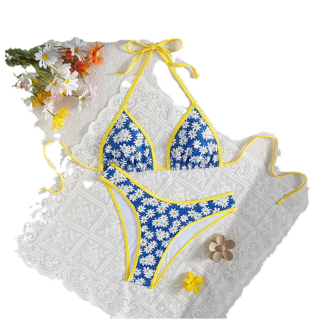 Damen Blumenmuster Bikini-Set mit verstellbaren Trägern und hohem Beinausschnitt Echo Archiv