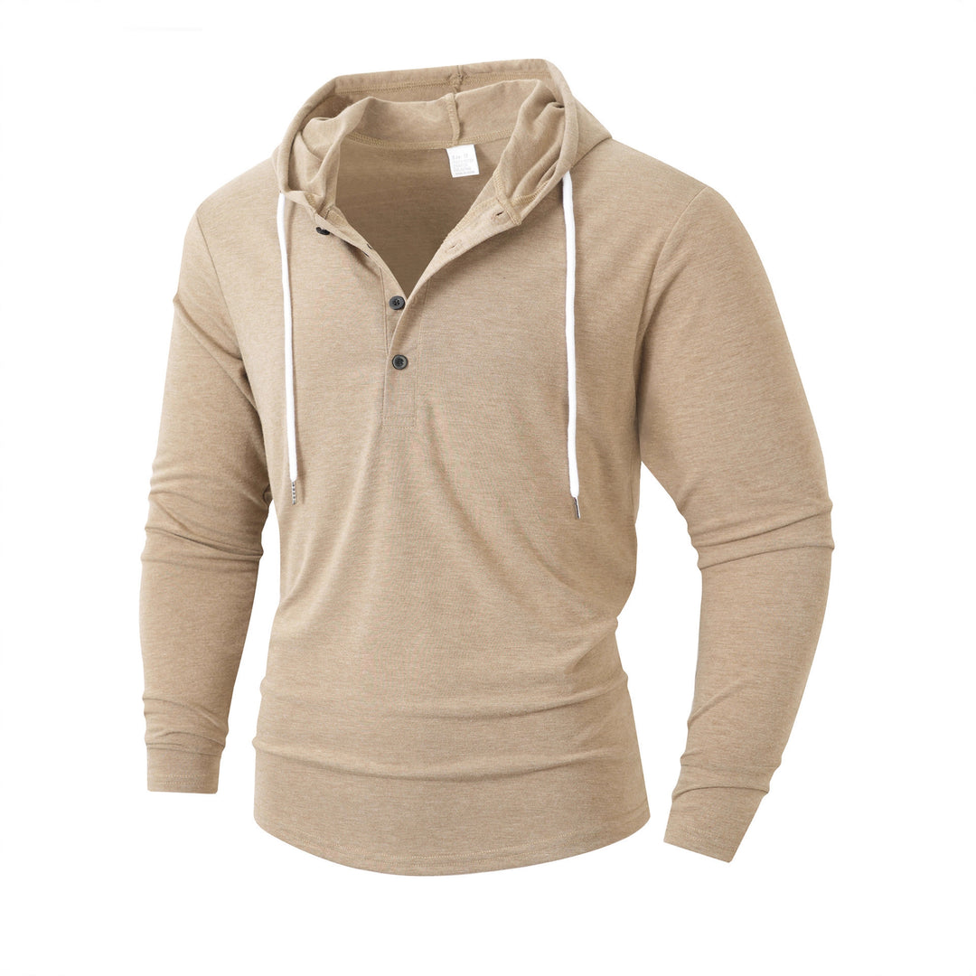 Herren lässiger Langarm-Hoodie mit komfortabeler Knopfleiste und modischen Kordeln Echoarchiv