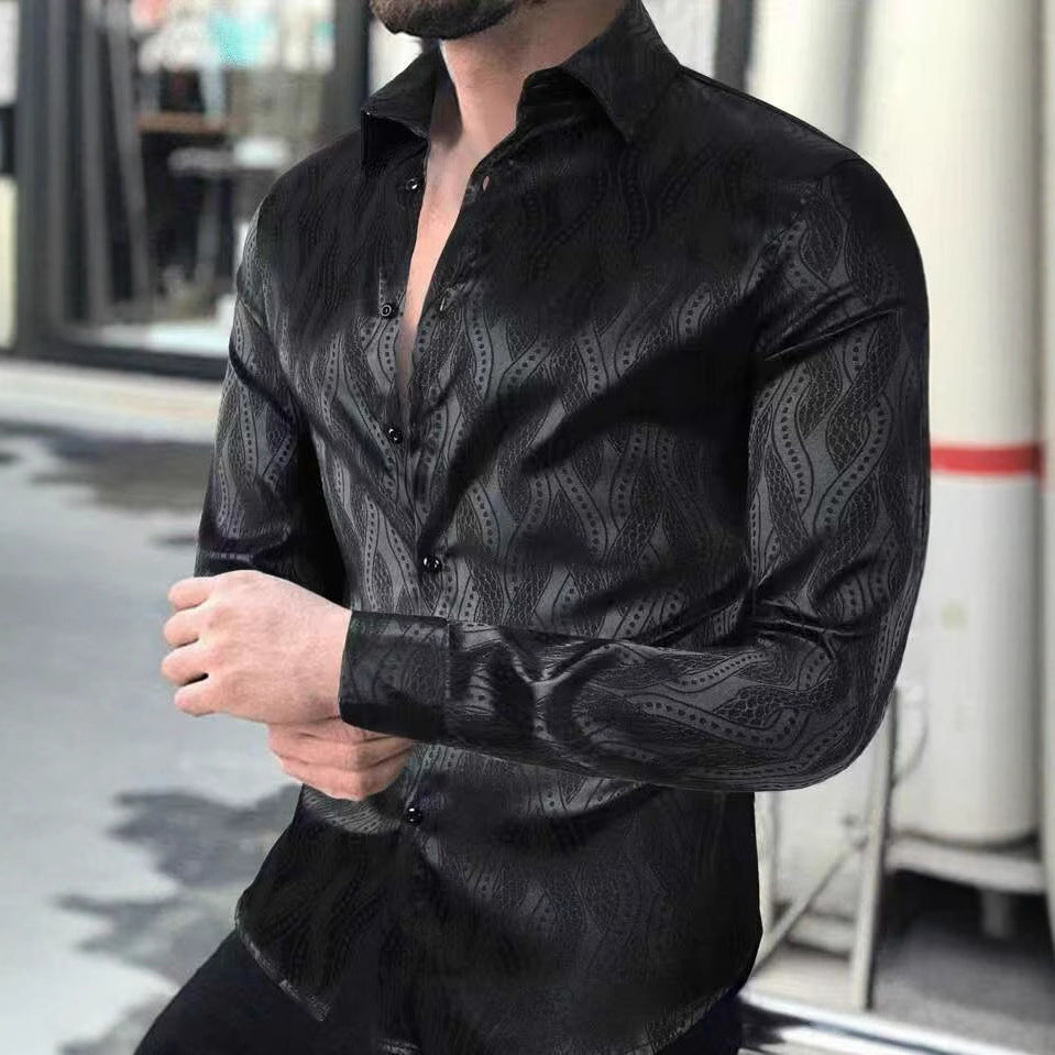 Herren Slim-Fit Hemd mit elegantem Wellenmuster Echoarchiv