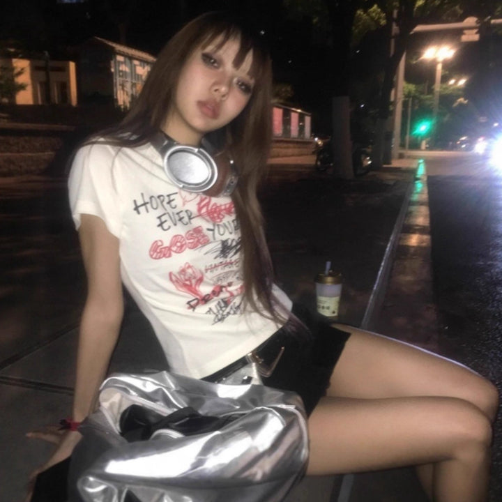 Damen lässiges Statement T-Shirt mit kreativem Print Echo Archiv