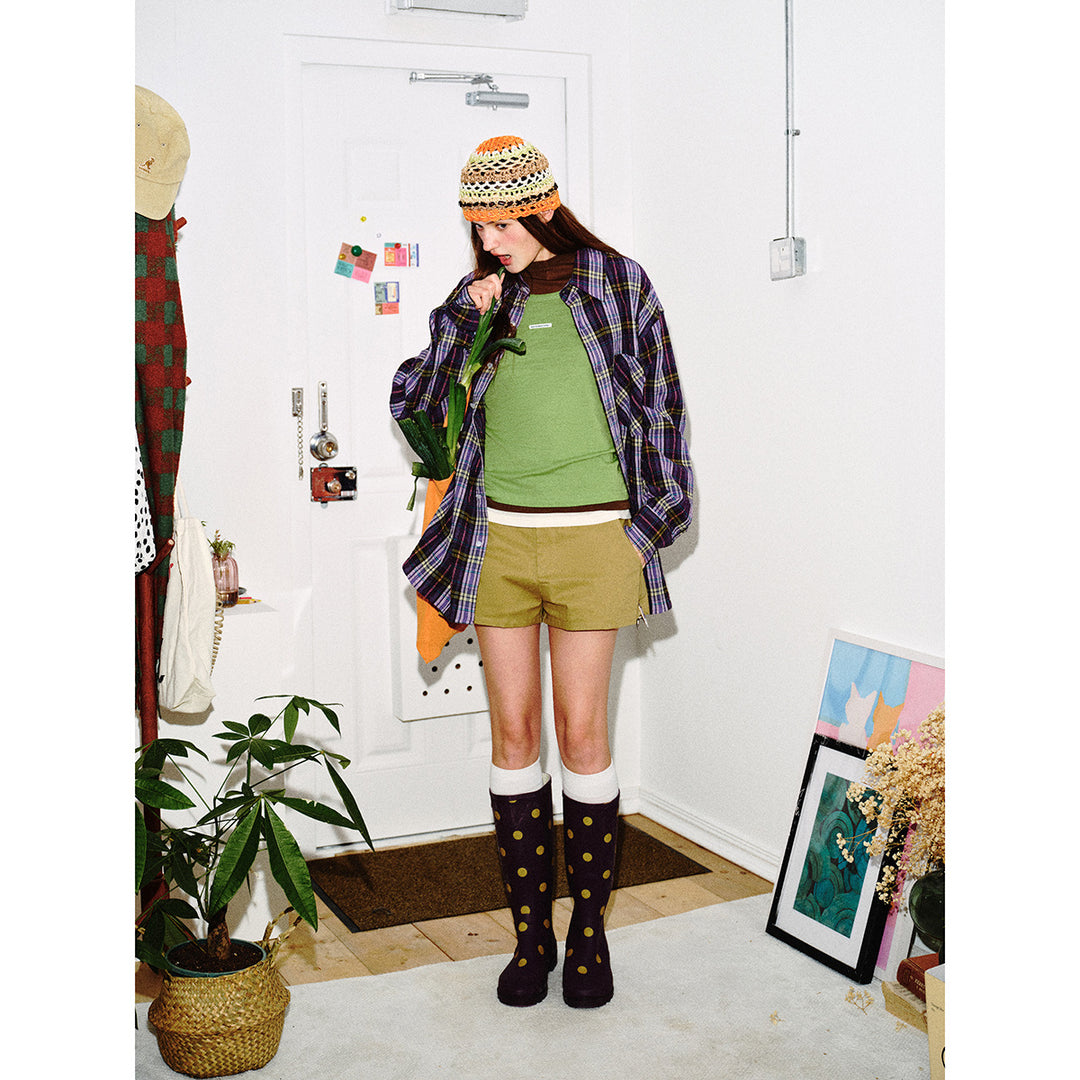 Unisex Lockeres Oversize-Karohemd im Vintage-Look mit schräger Brusttasche und geradem Saum Echoarchiv