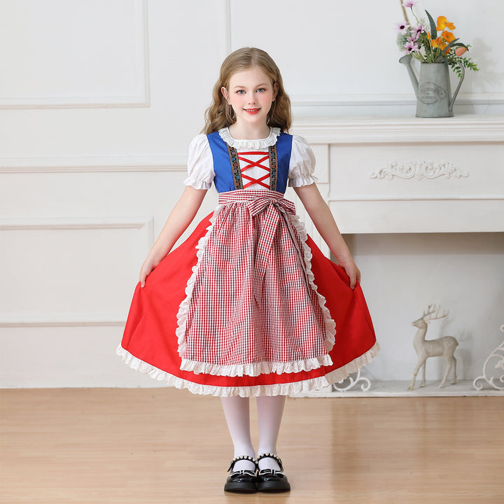 Damen nan traditionelles Kinder-Dirndl Kleid mit geraffter Schürze und Spitzenbesatz Echo Archiv