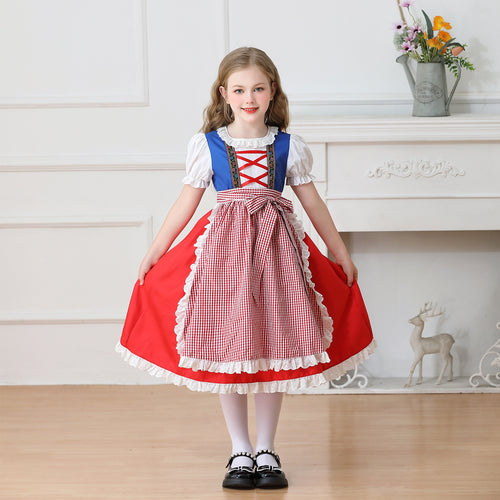 Damen nan traditionelles Kinder-Dirndl Kleid mit geraffter Schürze und Spitzenbesatz Echo Archiv