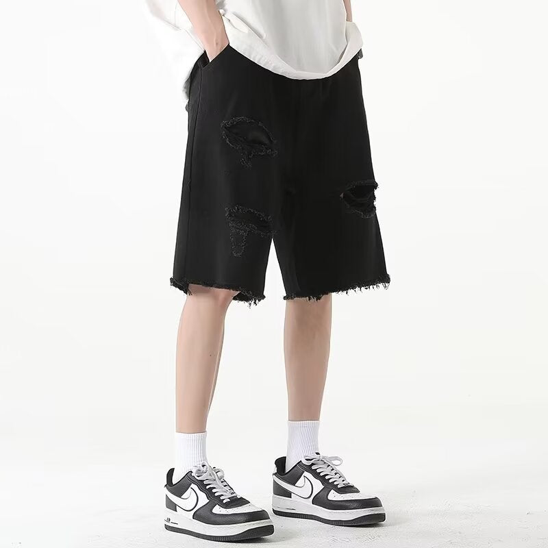 Herren Dänische Denim-Shorts mit auffälligen Rissen und lässigem Schnitt Echoarchiv