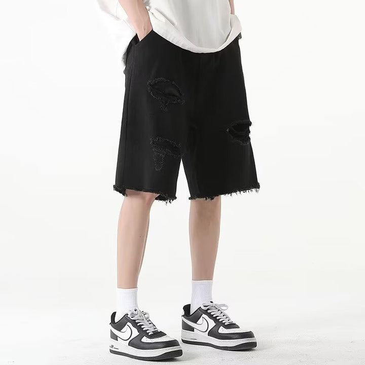 Herren Dänische Denim-Shorts mit auffälligen Rissen und lässigem Schnitt Echoarchiv
