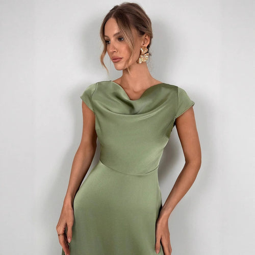 Damen Midi-Kleid mit eleganten Seitenschlitzen und fließendem Satinfinish Echo Archiv